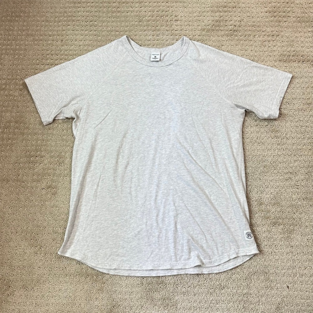Reigning Champ T-Shirt Mens Large Gray Cotton Raglan Curved Hem Athletic Tee